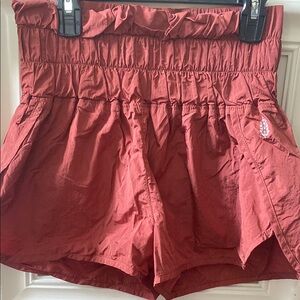 High Waist Red Shorts with Elastic Waistband